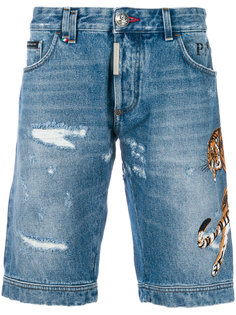 джинсовые шорты с заплаткой Tiger  Philipp Plein