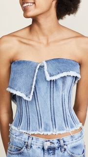 Natasha Zinko Denim Stonewash Strapless Top with Back Zip Corset