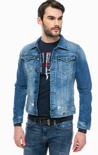 Синяя джинсовая куртка с нашивкой на спине Guess