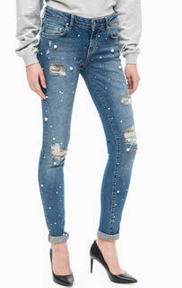 Синие джинсы скинни с отделкой камнями и бусинами Guess