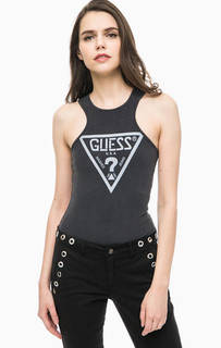 Хлопковый топ-боди серого цвета Guess