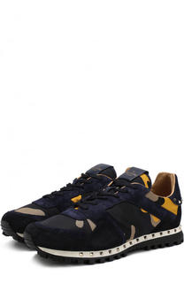 Текстильные кроссовки Rockrunner с замшевой отделкой Valentino