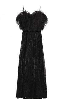 Платье-бюстье с поясом и отделкой из пера страуса Elie Saab