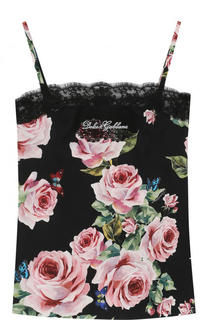 Шелковый топ с кружевной отделкой и цветочным принтом Dolce &amp; Gabbana