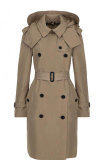 Однотонный двубортный тренч с капюшоном Burberry