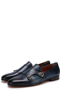 Кожаные монки с двумя пряжками Santoni