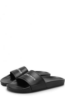 Кожаные шлепанцы Pool с логотипом бренда Balenciaga