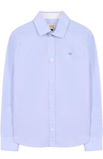 Хлопковая рубашка прямого кроя Armani Junior