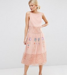 Платье-комбинация миди с неоновой вышивкой ASOS PETITE PREMIUM - Розовый