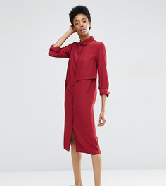 Платье-рубашка миди с асимметричными оборками ASOS TALL - Красный