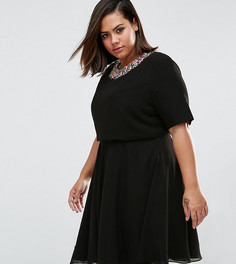 Короткое приталенное платье с цветочной отделкой ASOS CURVE - Черный