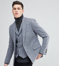 Серый приталенный блейзер в клетку из твида Харрис (100% шерсти) ASOS TALL - Серый