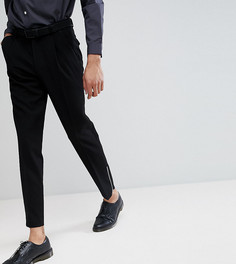 Черные укороченные брюки скинни с вафельной текстурой и молниями ASOS TALL - Черный