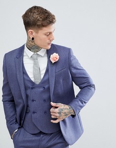 Темно-синий пиджак узкого кроя из 100% мериносовой шерсти ASOS WEDDING - Синий