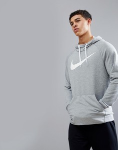 Худи серого меланжевого цвета с логотипом-галочкой Nike Training Dry 885818-063 - Серый