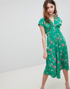 Платье миди с цветочным принтом и бантом сзади ASOS - Мульти