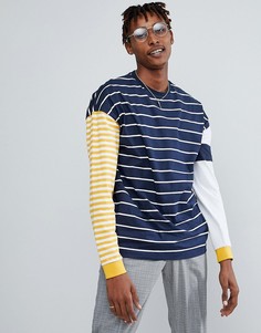 Свободный контрастный лонгслив в полоску ASOS - Темно-синий