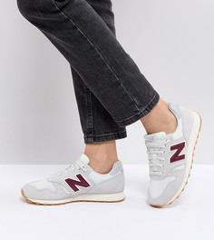 Бежевые замшевые кроссовки с бордовыми элементами New Balance 373 - Белый
