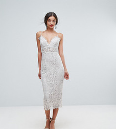 Кружевное платье-футляр миди на бретельках ASOS TALL - Белый