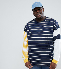 Оверсайз-лонгслив с контрастными полосками ASOS PLUS - Темно-синий