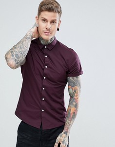 Бордовая зауженная рубашка с короткими рукавами ASOS - Красный