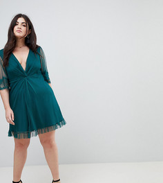 Короткое приталенное платье с кружевной отделкой ASOS CURVE - Зеленый