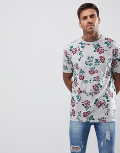 Длинная футболка с цветочным принтом ASOS - Серый