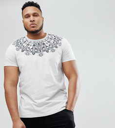 Длинная футболка с ацтекским принтом на кокетке ASOS PLUS - Серый