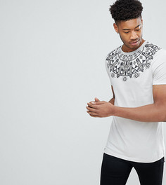 Удлиненная футболка с ацтекским принтом на кокетке ASOS TALL - Серый