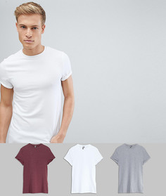 3 обтягивающие футболки с круглым вырезом и отворотами ASOS - СО СКИДКОЙ - Мульти