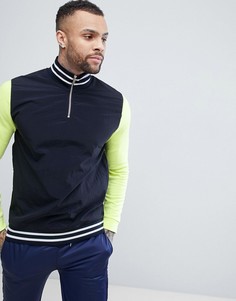 Свободный свитшот на молнии с контрастными рукавами ASOS - Темно-синий