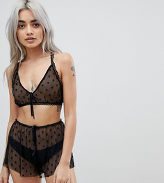 Сетчатые пижамные кроп-топ и шорты в горошек ASOS PETITE - Черный