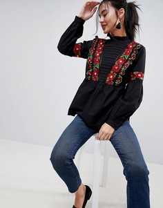Хлопковый топ со складками и вышивкой ASOS - Черный