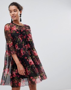 Сетчатое платье с цветочным принтом QED London - Черный