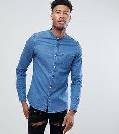 Облегающая эластичная джинсовая рубашка с воротником на пуговице ASOS TALL - Синий