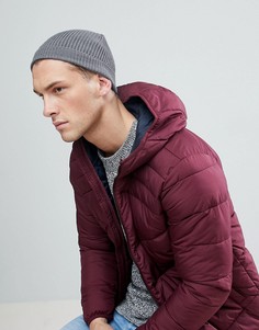 Шапка-бини из трикотажа с добавлением хлопка в рубчик Jack &amp; Jones - Серый