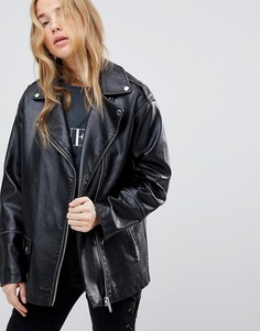Байкерская oversize-куртка из искусственной кожи Miss Selfridge - Черный