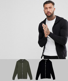 Набор из 2-х обтягивающих худи на молнии (черный, хаки) ASOS - СКИДКА - Мульти