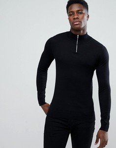 Черный хлопковый джемпер с молнией до груди ASOS - Черный