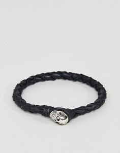 Черный кожаный браслет с подвеской-черепом Rebel Heritage - Черный