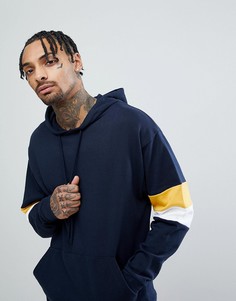 Худи свободного кроя с рукавами колор блок ASOS - Темно-синий