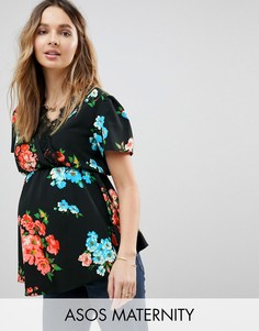 Топ с цветочным принтом, запахом и кружевной отделкой ASOS MATERNITY - Мульти