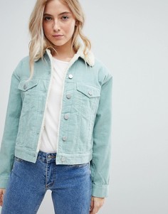 Голубоватая вельветовая куртка с воротником «борг» ASOS - Зеленый