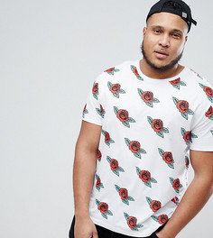 Свободная футболка с принтом роз ASOS PLUS - Белый