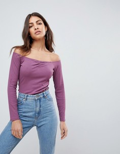 Топ с открытыми плечами и отделкой в рубчик ASOS - Фиолетовый