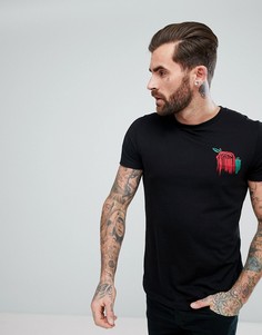 Футболка с вышитой розой ASOS - Черный