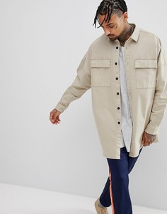 Свободная длинная рубашка с двумя карманами ASOS - Бежевый