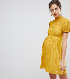Кружевное платье мини с пышными рукавами ASOS MATERNITY - Желтый