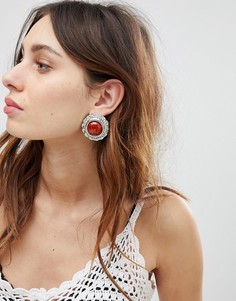 Серьги с гравировкой и камнем ASOS - Серебряный