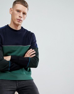 Зеленый свитшот в стиле колор блок с круглым вырезом PS Paul Smith - Зеленый